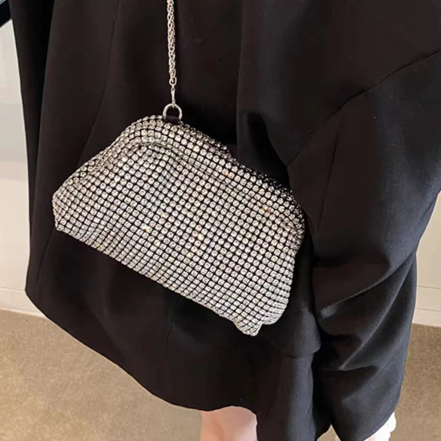 Luxury Shiny Rhinestones Handmade Evening Clutch Bags New Cloud Folds Purses and Handbags Wedding Party Chains Crossbody Bags