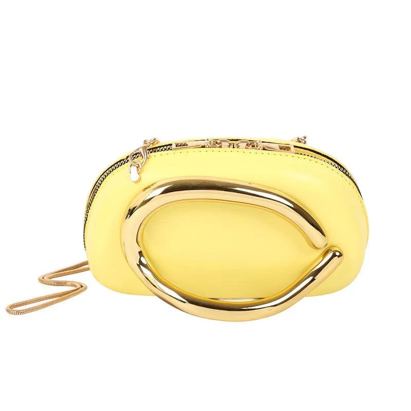 Retro Gold Metal Handle Women Clutch Bag PU Leather Chain Shoulder Crossbody Bag Mini Evening Purse for Party Wedding Daily Use