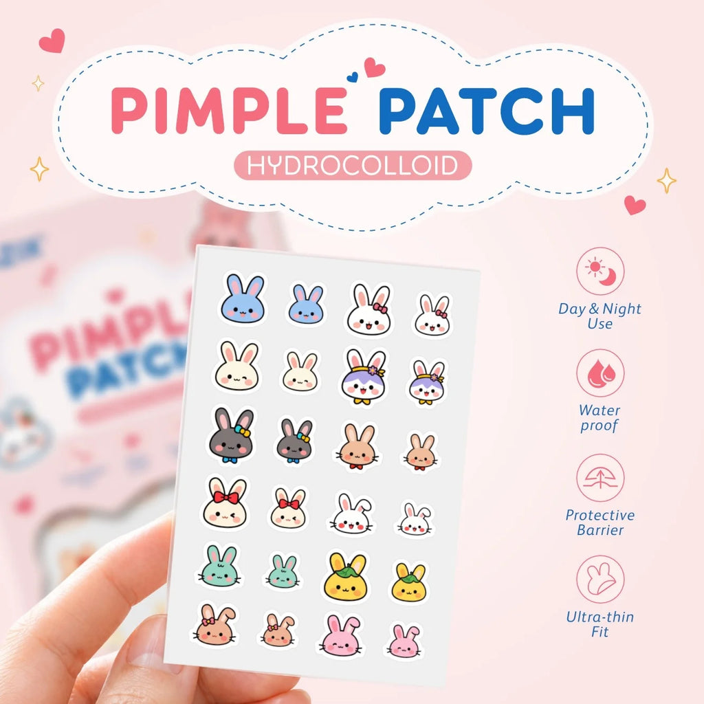 Cute Rabbit Acne Patches, 120 Pieces, Super Sweet for Girls, Hollow Design, Pink Series