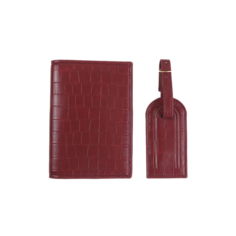 Customized Name PU Leather Crocodile Skin Pattern Luggage Tag + Passport Holder Set for Luggage Bag Accessories