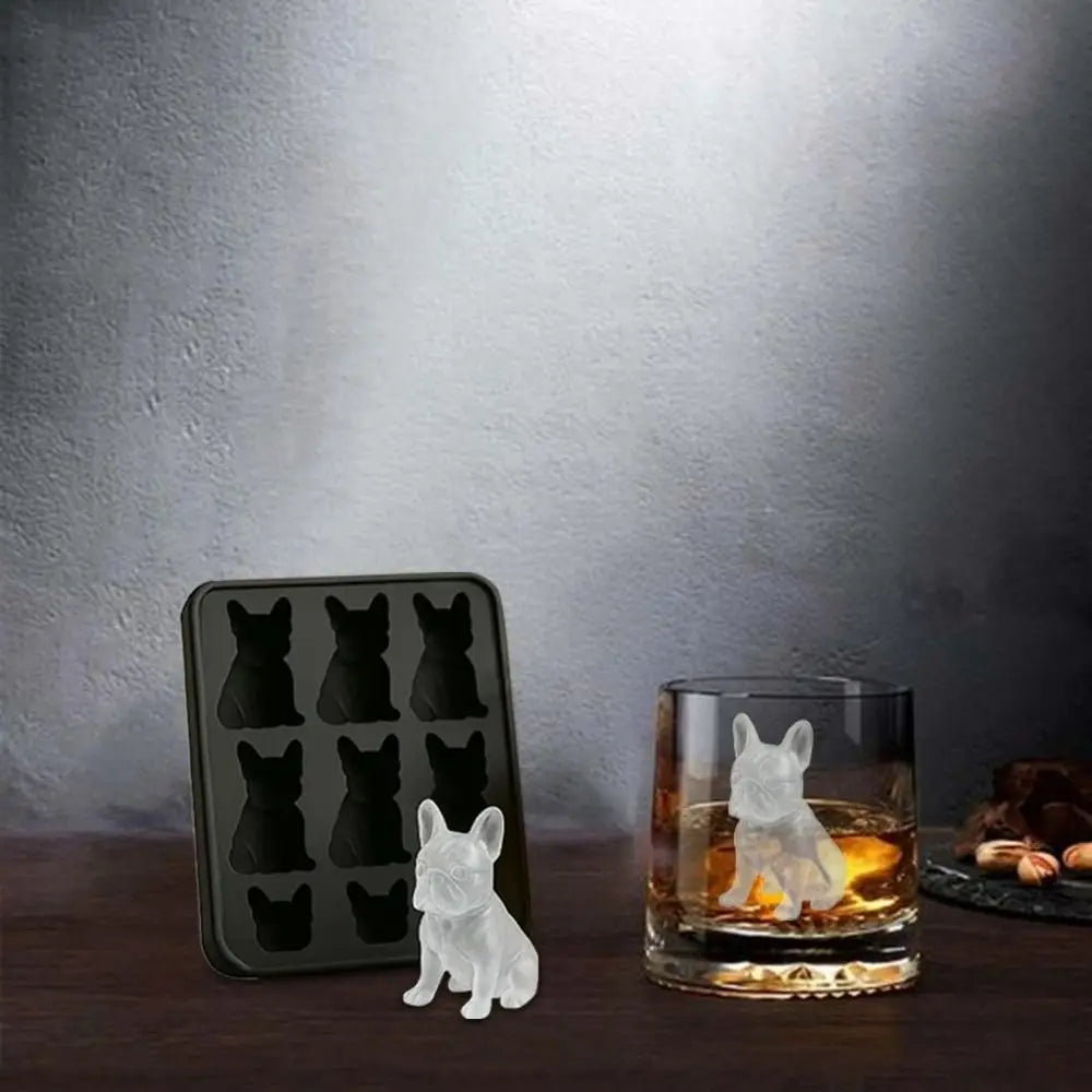 Reusable Silicone French Bulldog Ice Mold 6 Hole Easy Demoulding 3D Ice Tray Food-Grade Whiskey Ice Mold Drink Iceblock