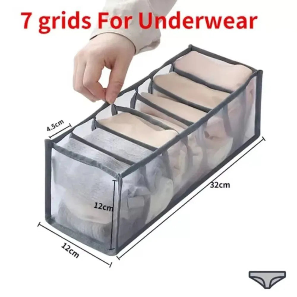 3-Pack Home Storage Boxes Foldable Plaid Underwear Combination Bags - Nylon Drawer Dividers for Socks Panties and Underwear