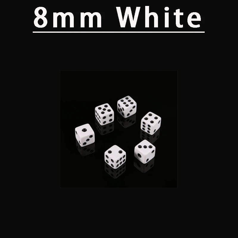50PCS 8MM 10MM Square Point Dice Puzzle Game Send Children 6 Sided Dice DIY Game Accessory Small Size 8mm Black White Cube