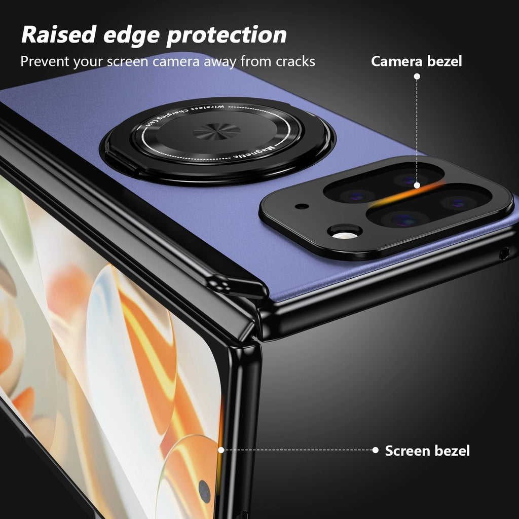 2700 Gass Strong Magnetic 360 Stand Ring Case for Google Pixel 10 Pro Fold Cover- Metal Hinge Protection with Screen Protector