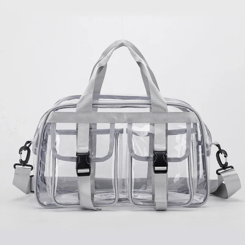 Fashion Versatile Solid Color PVC Transparent Travel Duffels 2025 New Hot Sale Zipper Simple Large Capacity Casual Shoulder Bag