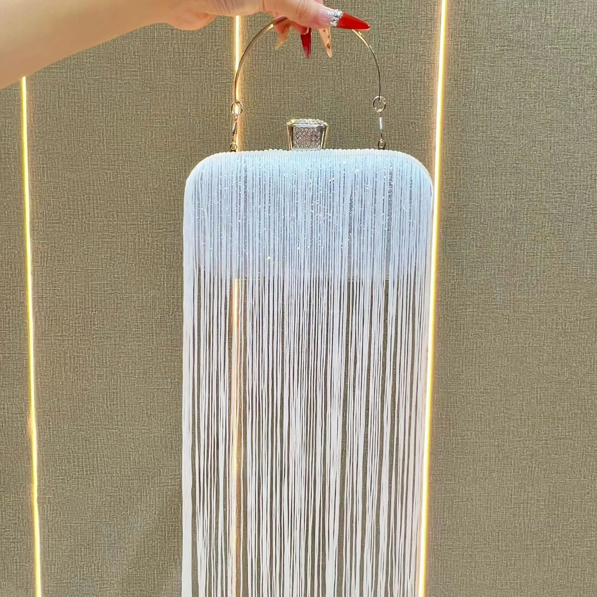 New Unique Sparkly Evening Bag with Long Tassels, Women Multi-purpose Handheld Shoulder Crossbody Purse for Formal Wedding Party