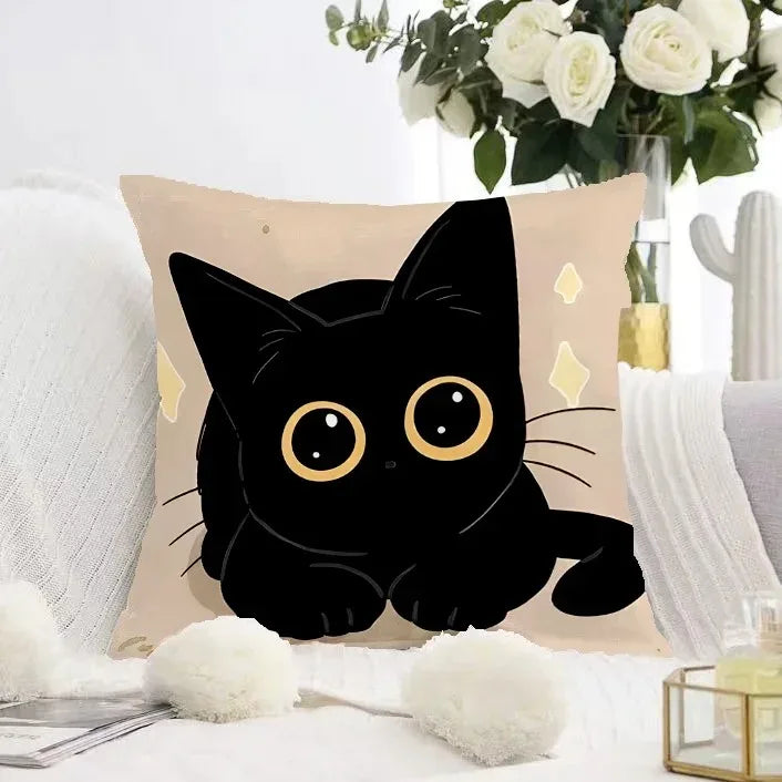 Cute Black Cat Double-sided Printed pillow cover Short plush Suitable living rooms bedrooms sofas throw cushion cover
