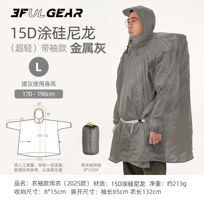 3F UL GEAR Sleeve Raincoat Outdoor Ultralight 15D/20D/220T Nylon Rain Jacket Waterproof Cycling Hiking Jackets Poncho Raincoat