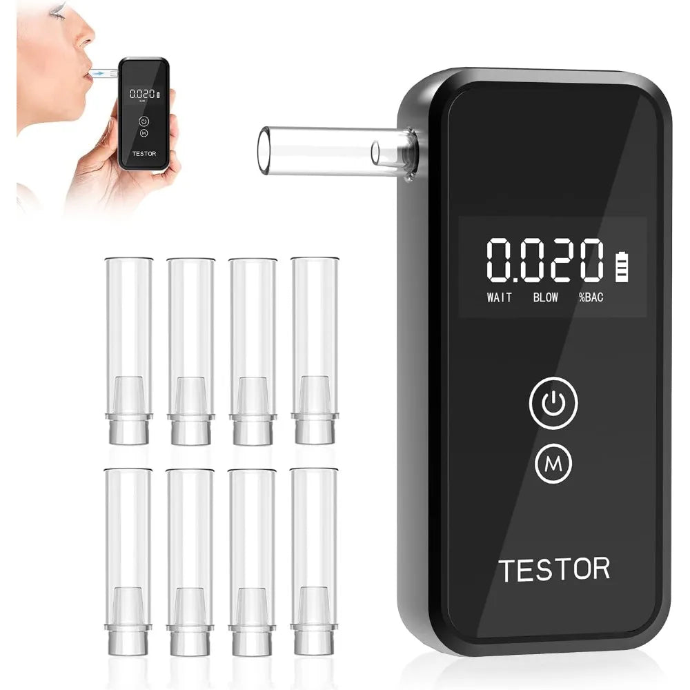 2025 Upgraded Alcohol Tester, 10s Fast & 99.9% Accurate, Portable Battery - Powered with 8 Mouthpieces for Driving Social Safety