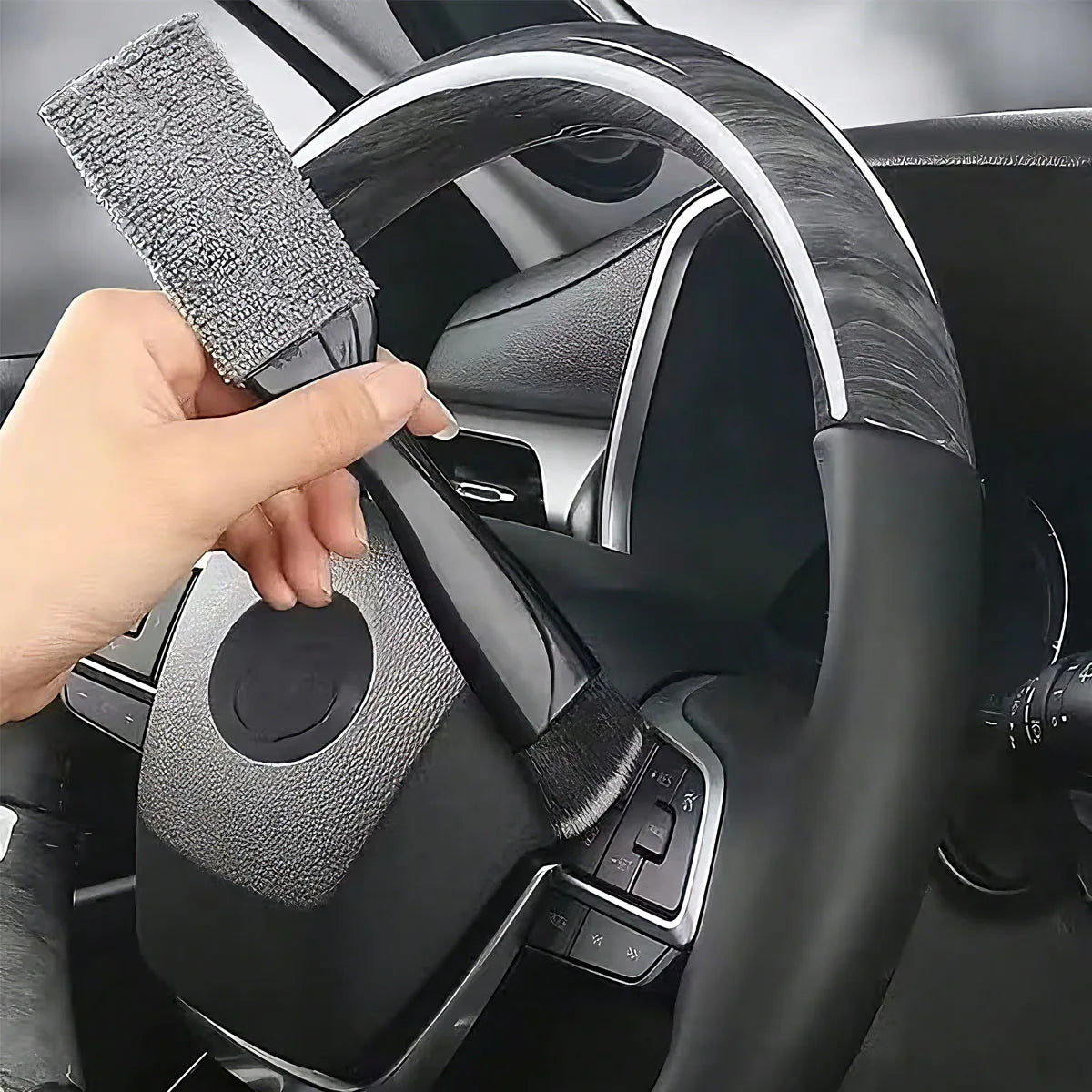 car double head cleaning brush 2 in 1 duster interior detailing soft tool for vents dashboard screen