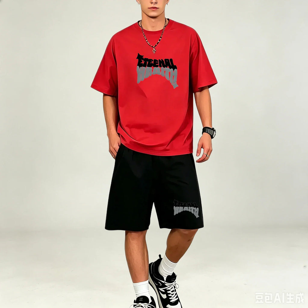 Best Selling Men T‑Shirts Sets 2‑Piece Outfit Short‑sleeve Tops With Drawstring Shorts Sets Casual Sport T‑Shirts Sets Plus‑Size