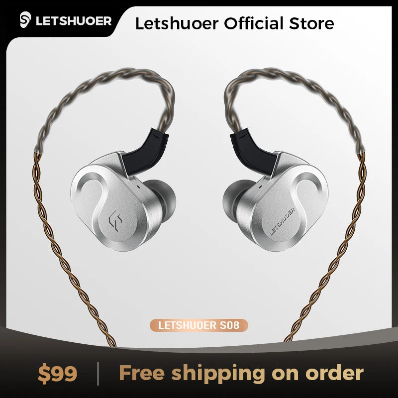 Letshuoer S08 Fourth Generation in Ear Monitor, Dual-coil 13mm Planar Magnetic Driver HiFi Wired in Ear Earphones IEM