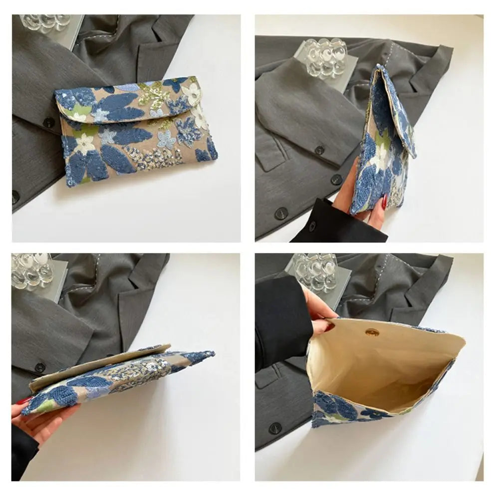 Stylish Sequin Evening Clutch Bags Elegant Beaded Floral Embroidery Bags Exquisite Glitter Envelope Bag Formal Gatherings