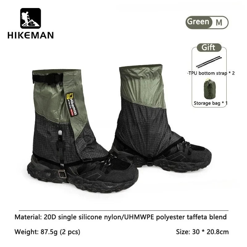 HIKEMAN 20D+UHMWPE Outdoor Hiking Gaiters Windproof Large Leg Covers for Camping Skiing Mountaineering and Desert Trekking