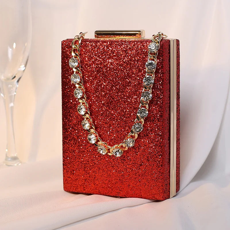 Women Glitter Evening Clutch Bags Fashion Diamond Chain Banquet Wallets Wedding Dinner Handbags Mobile Phone Purse Party Gifts