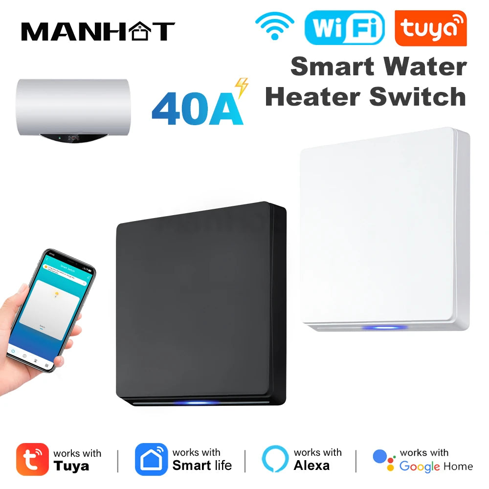 Tuya WiFi 40A 8800W Smart EU Boiler Switch Smart Water Heater Push Button Switch App Remote Timer Control For Alexa Google Home