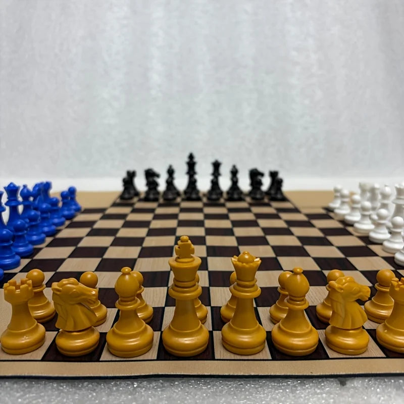 4 Players Chess Classic Board Game Chess Game with 4 Color (16 Pieces per Color ) 64 Pieces Total Paired with a Game Mat