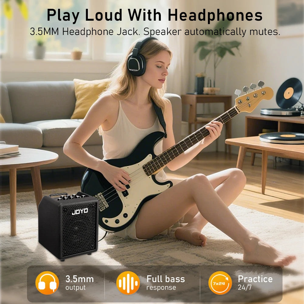 JOYO BA-30 VIBE CUBE 30W Bass Amplifier Bluetooth 5.1+OTG Audio Interface with Studio-level Compression Effects 3-Band EQ