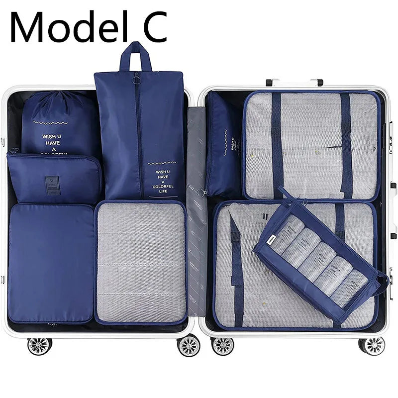 9Pcs/set High Quality Luggage Storage Bags For Packing Cube Clothes Underwear Cosmetic Bag Travel Suitcase Organizer Bag Pouch