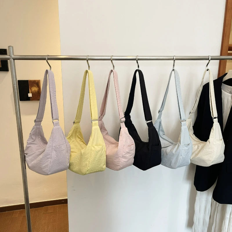 New Korean Style Fashion Nylon Shoulder Dumpling Bag  Large Capacity Lightweight Casual Crossbody Bag Daily Commuting Tote Bag