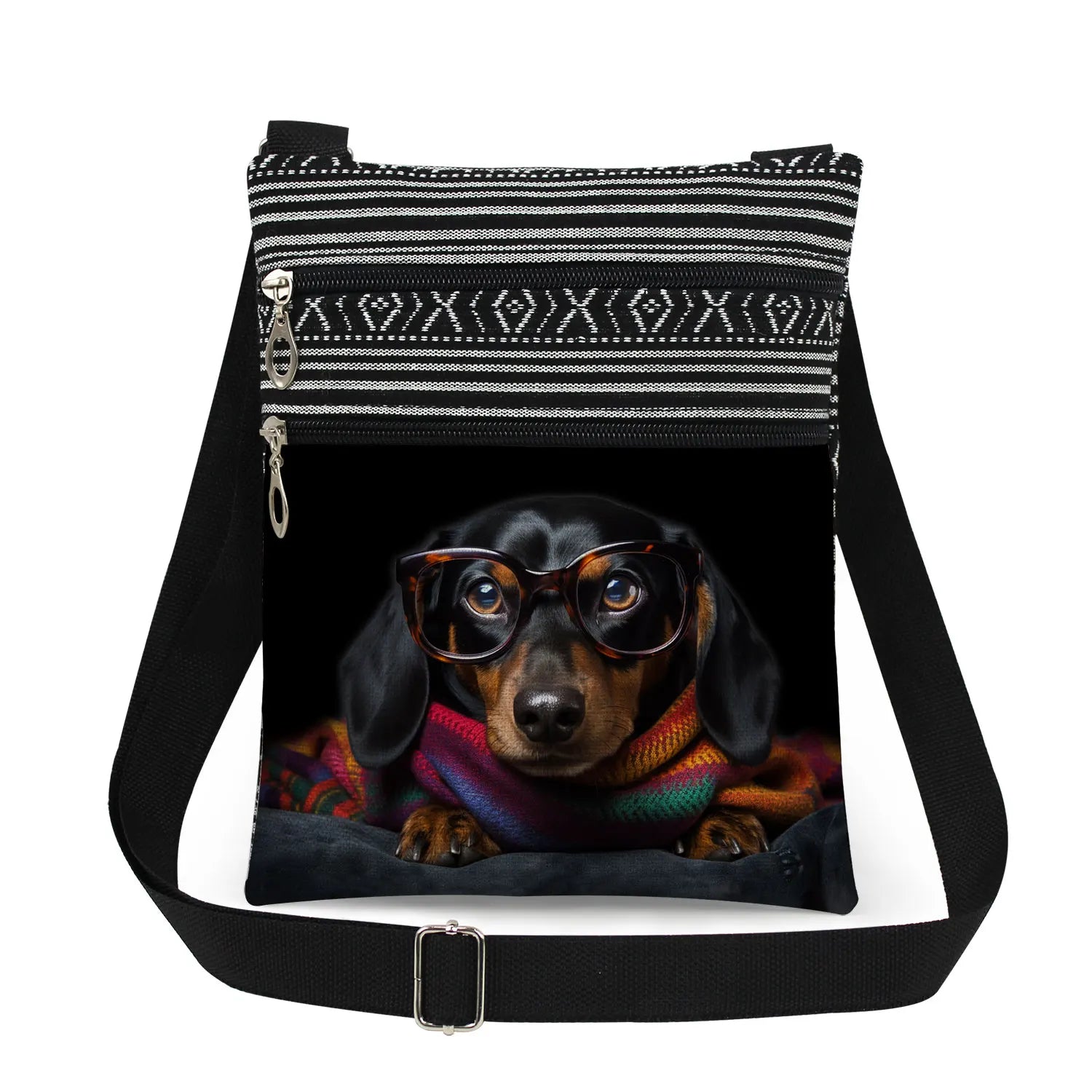 Cute Dachshund Print Crossbody Bag Female Floral Animal Shoulder Bags Fashion Outdoor Portable Double Zipper Lady Messenger Bag