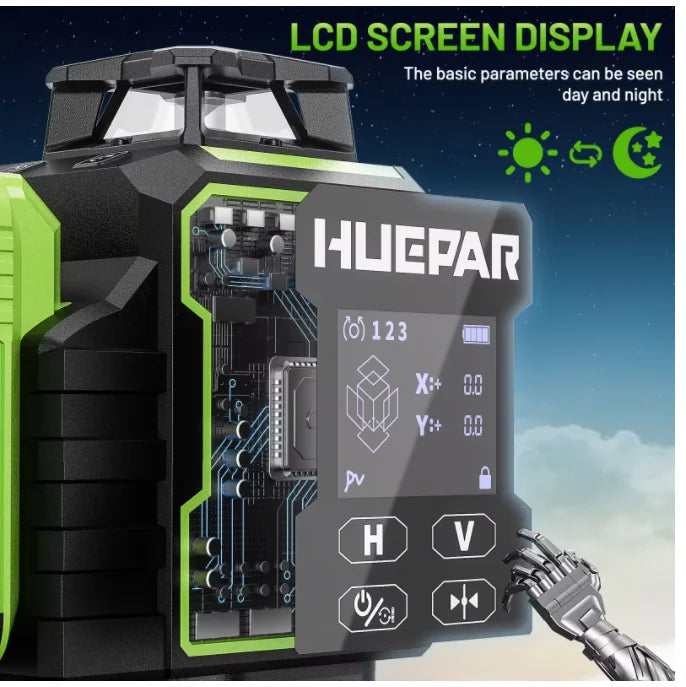 Huepar W04CG 16 Green Lines 4D Self-leveling Remote & Bluetooth Control Laser Level with LCD Touch Panel