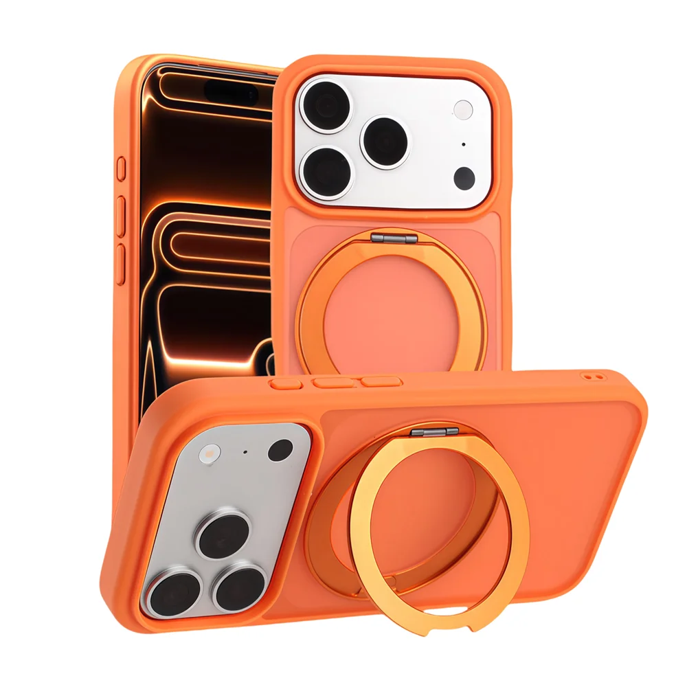 For Magsafe Magnet Ring Rotating Fold Magnetic Stand Phone Case For iPhone 17 Pro Max Air 17Pro Solid Color Matte Armor Cover