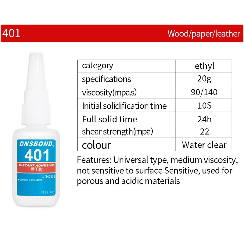Brand-new Upgraded Instant Adhesive 401/ 403/ 406/ 454/ 460/ 480/ 495/ 496 Super Glue Extra Strong Multi-purpose Cyanoacrylate