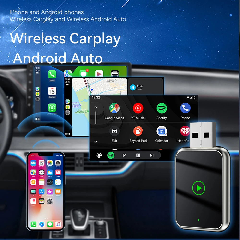 VR Robot 2 IN 1 Car Android Auto Dongle Plug&Play Wiress Carplay Adapter WIFI Bluetooth 5.0 Fast Connection Smart AI Box