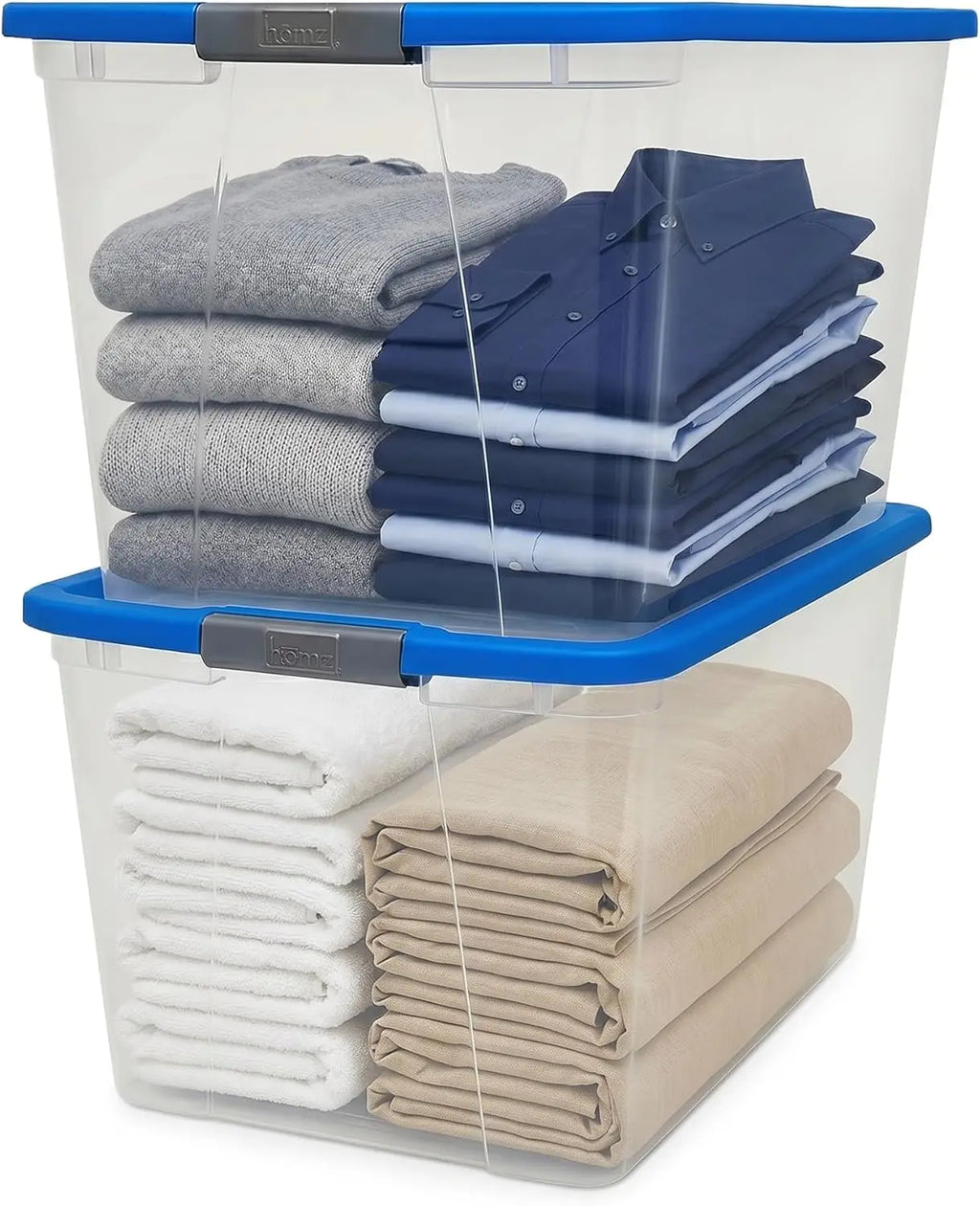 2-Pack Secure Latch, Clear Plastic Storage Organizer Bins, 64 Quart, Gray Lid - Heavy-Duty Container Boxes with Lids for Home, Office, and Garage