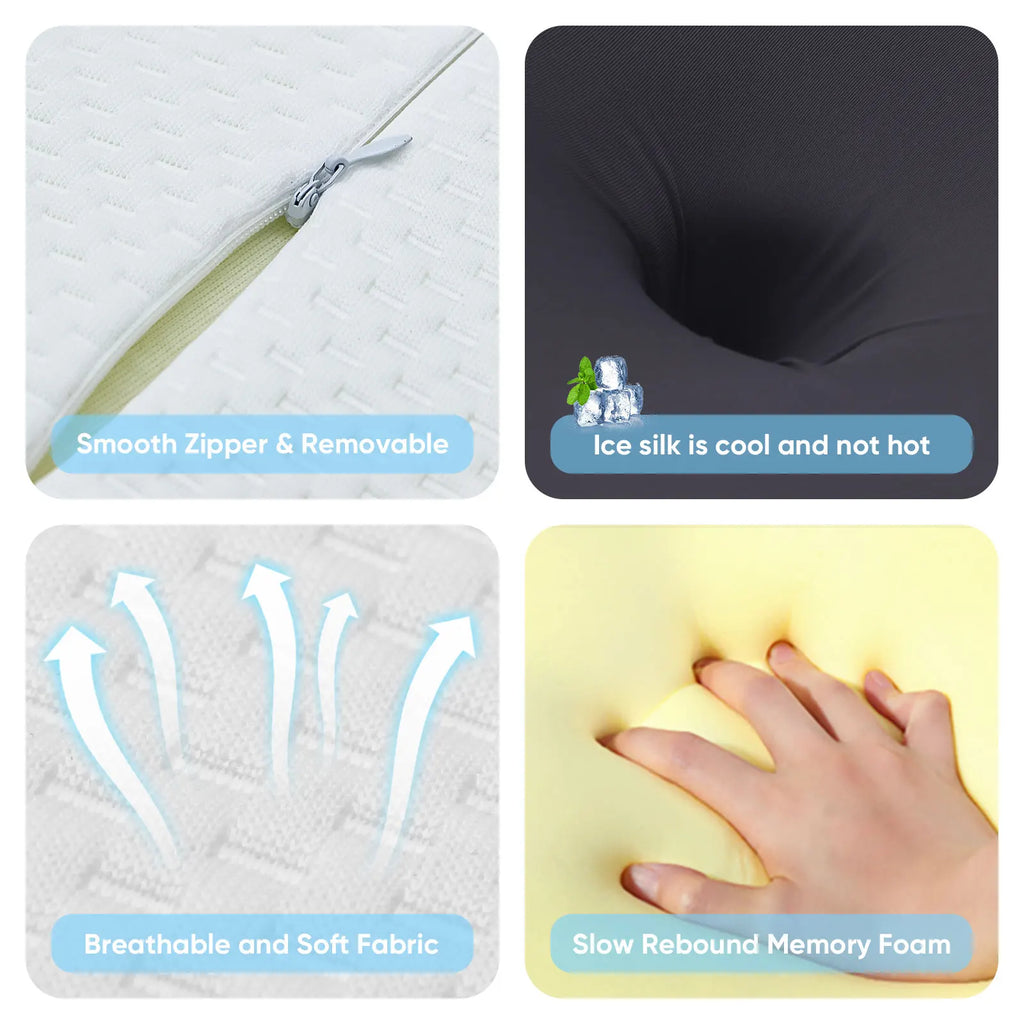 Ergonomic Cervical Pillow Memory Foam Pillow Neck Pain Relief Comes With Ice Silk Pillowcase Adjustable  For Back Side Sleepers
