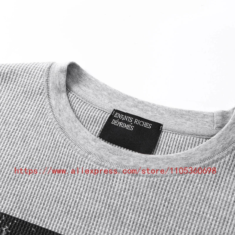 Men's Women's Casual Wear Vintage Style Gothic Font West Coast Long Sleeve Heavyweight Waffle Fabric Unisex High Street Top