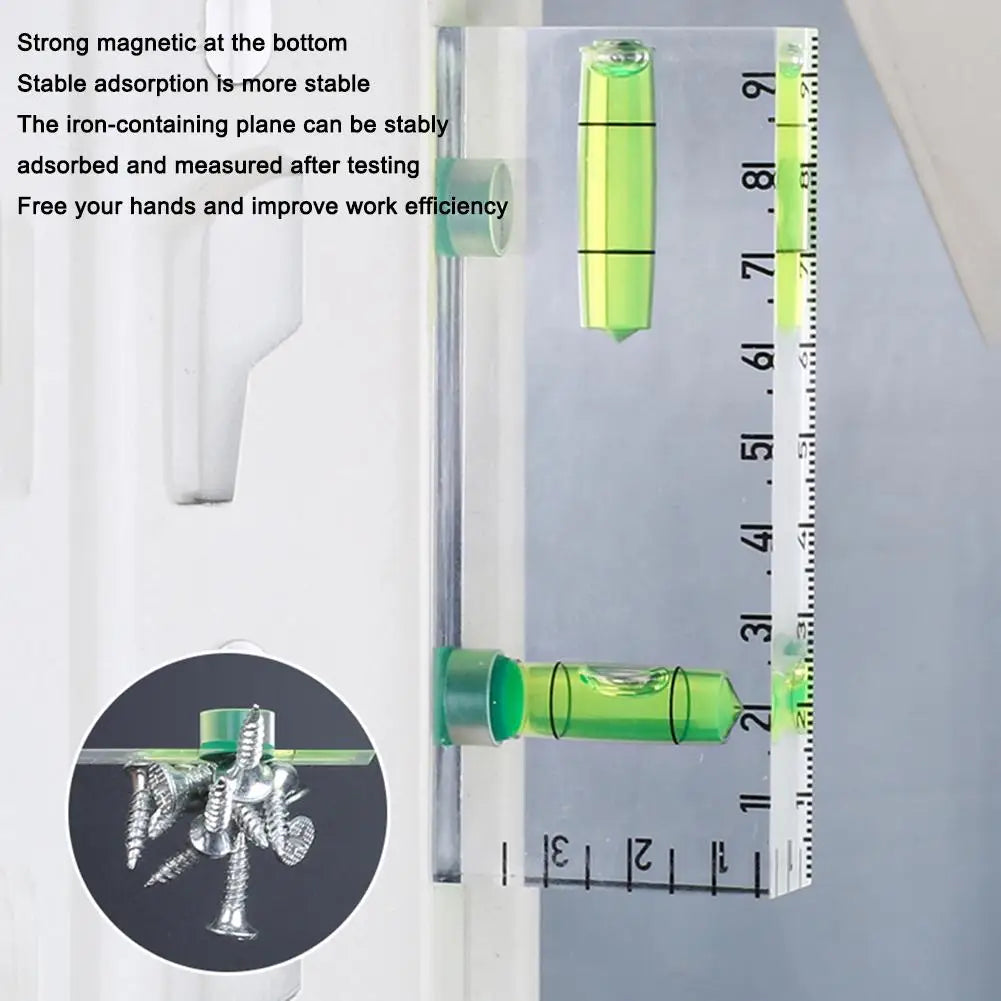 Acrylic Mini Level Ruler Strong Magnetic High-precision Shatterproof Mini Bubble Level  for Picture Hanging & Layout Tool