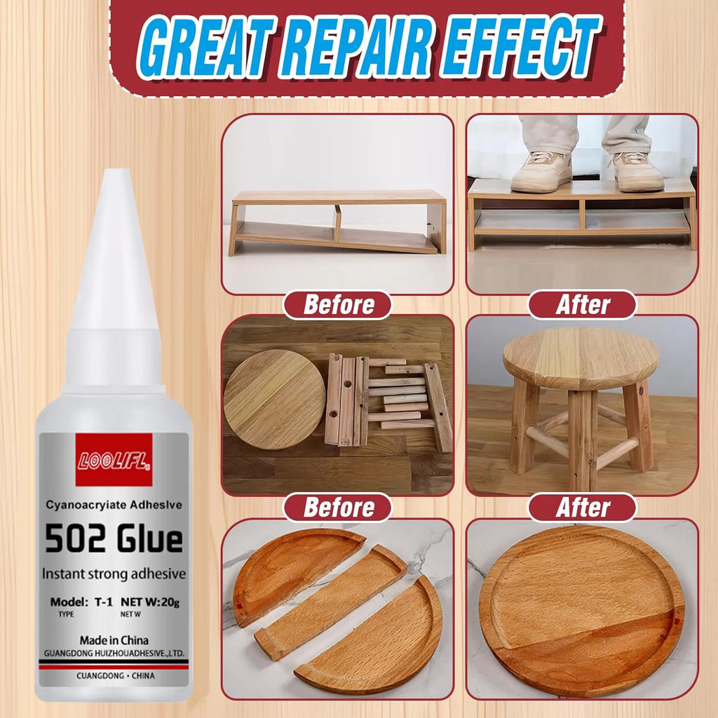 LOOLIFL 502 Super Glue Instant Quick-drying Cyanoacrylate Adhesive Leather Rubber Glass Wood Metal Strong Bond Liquid Glue Tool