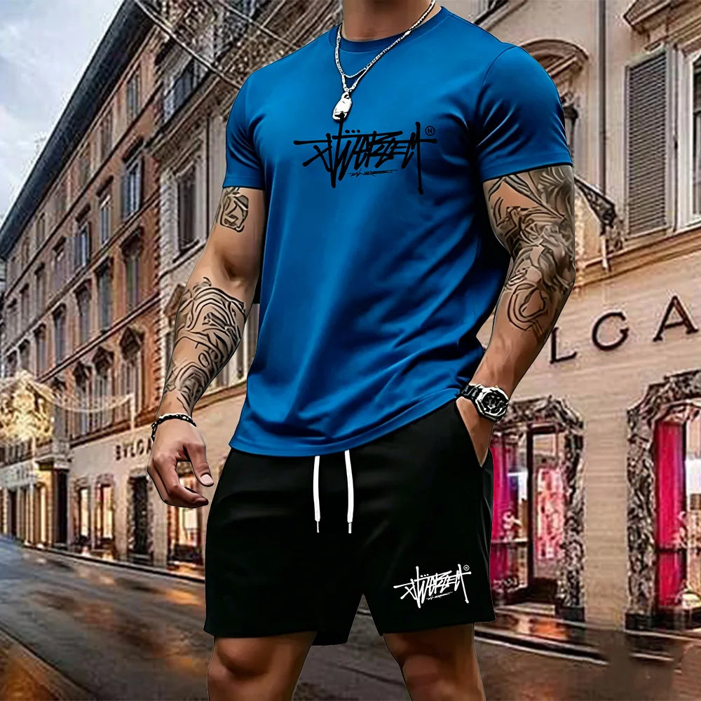 2026 Summer Street Style New Trend High Quality Men's T-shirt Set Suitable for Outdoor Leisure Sports Short Sleeves