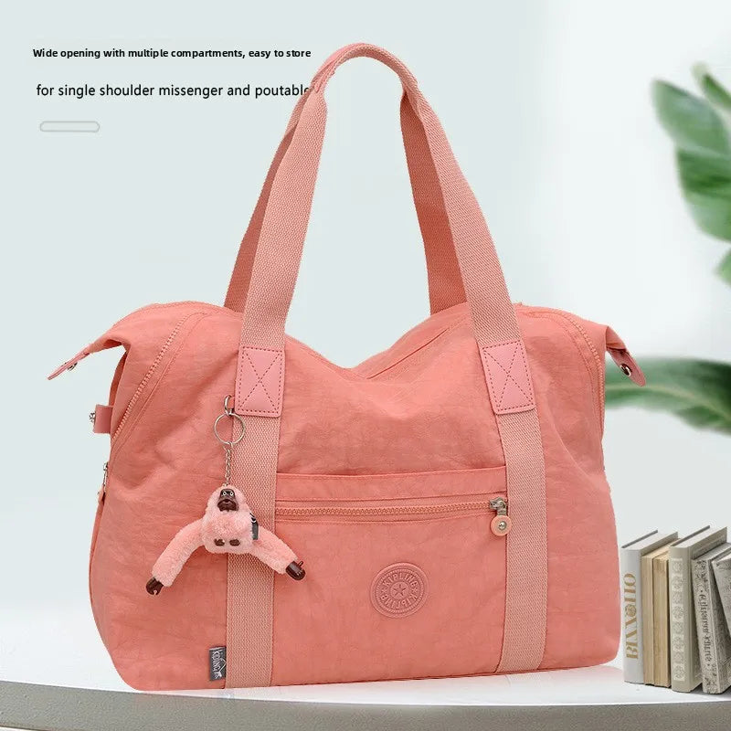 Travel Bag Large Capacity Washed Cloth Lightweight Short Trip Fitness Bag Monkey Pendant Luggage Bag Unisex Street Style