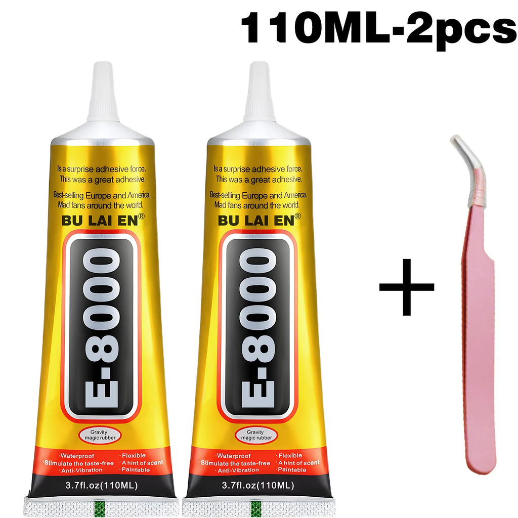 E-8000 Glue For Phone Universal Glass Plastic DIY Glue E8000 with Precision Applicator Glue E8000 Mobile Phone Screen High-Strength Waterproof Adhesive Includes precision tweezers 15ML 50ML 110ML.
