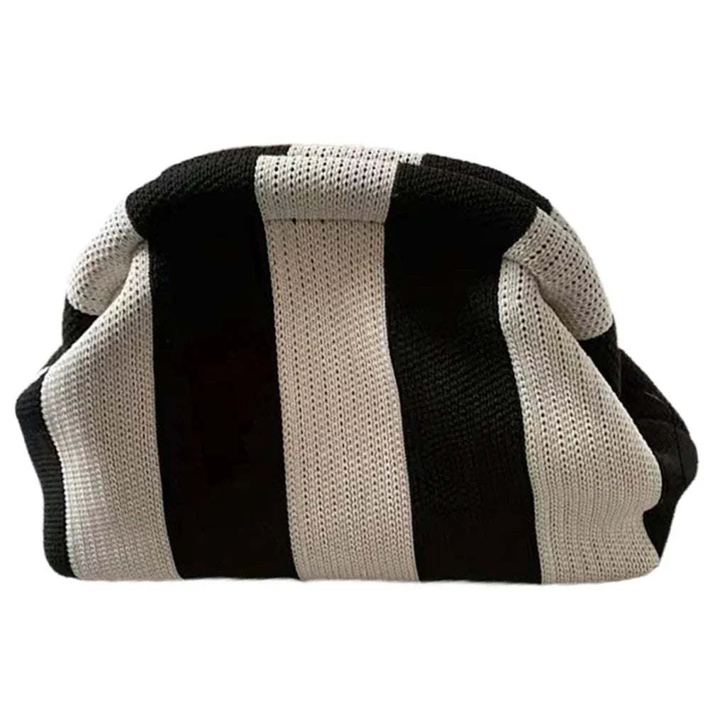 Summer Beach Clutch Bag for Women Woven Crochet Handbags Purses Knitting Dumpling Clutch Ruched Cute Cloud Casual Colorblock Bag
