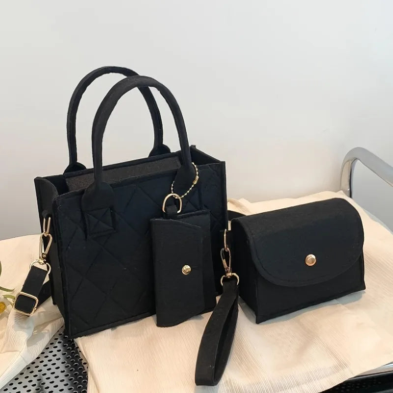 3pcs/set Embossed Women's Handbag Stylish Crossbody Bag, Clutch and Wallet, Solid Color Fabric Shoulder Bag for Women Daily Use