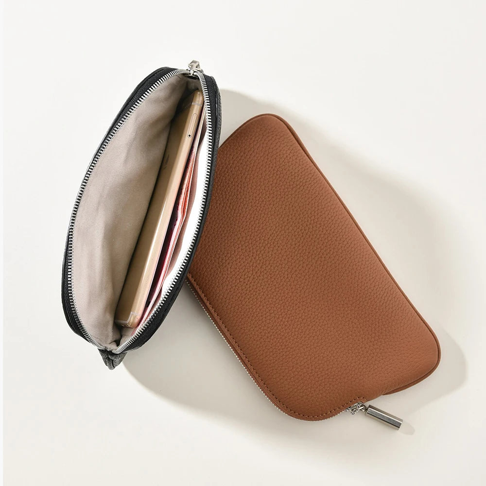 Luxury Simple Design Women Clutch Bag Custom Name 100% Genuine Leather Small Pouch Wallet For Ladies Gift Dropship Clutch Purse