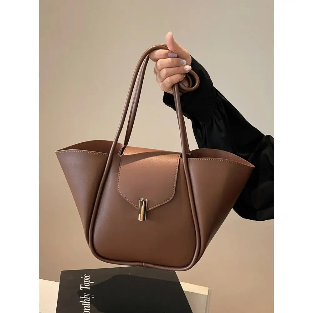 New Fashion Classic Joker Solid Color Pu Waterproof Fabric, Magnet Opening And Closing Design, LargeCapacity Shoulder Tote Bag,