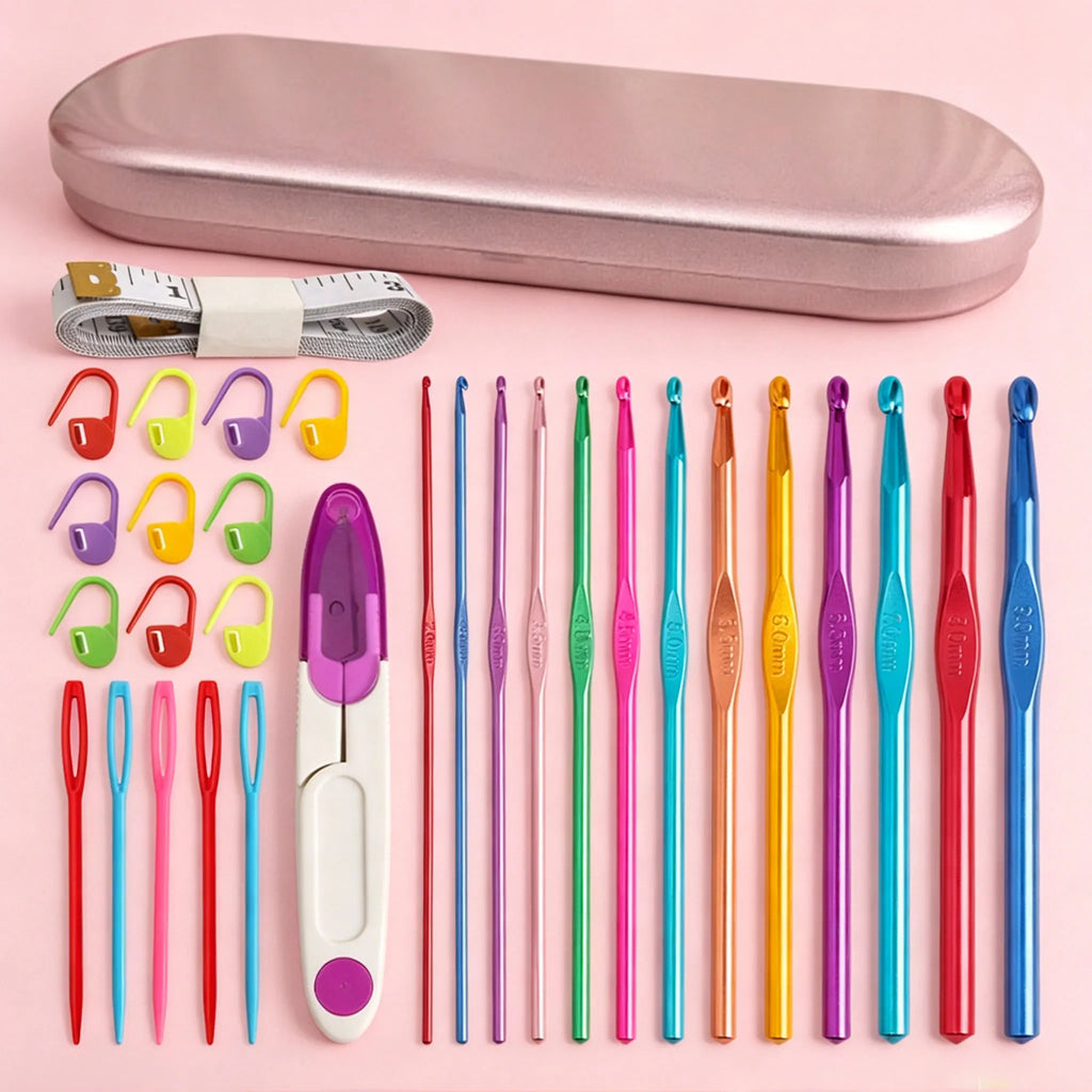 Crochet Hook Kit with Portable Storage Box Material Pack for Sewing Crocheting Beginner Set