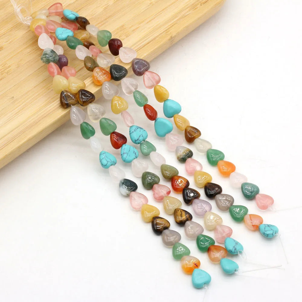 10mm Natural Stone Heart Spacer Beads Crystal Quartz Healing Stone Beads for Jewelry Making DIY Necklace Bracelet Accessories