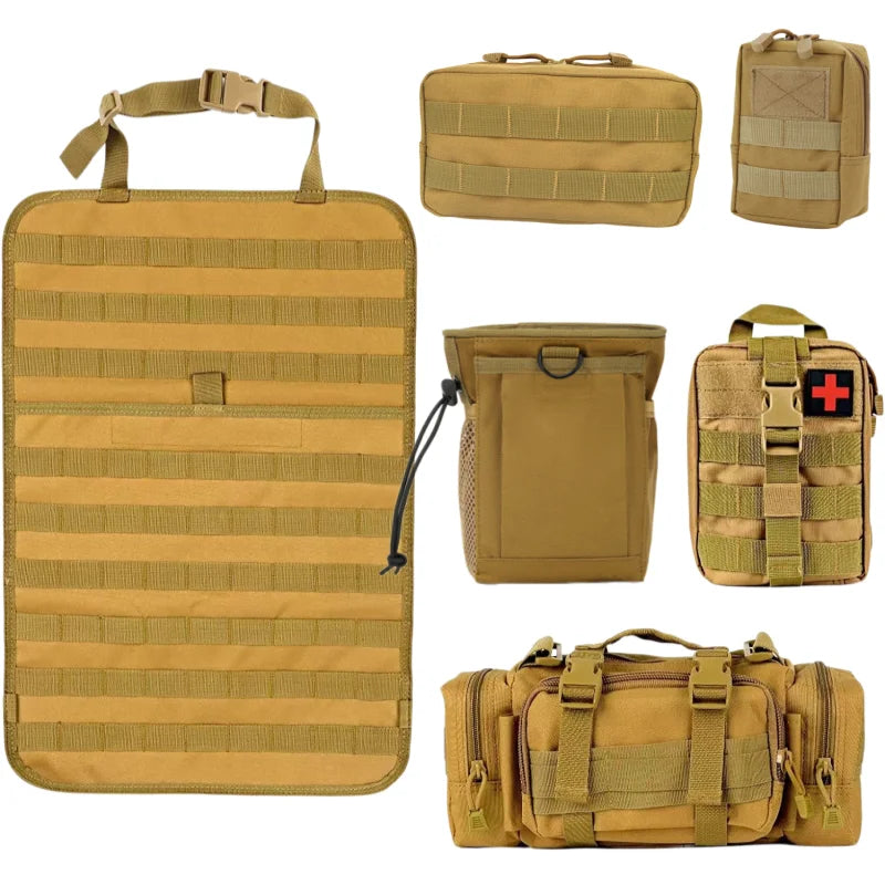 Tactical Car Seat Back Organizer Tactical Vehicle Panel Organizer with 5 Detachable Molle Pouches Universal Fits Most of Vehicle