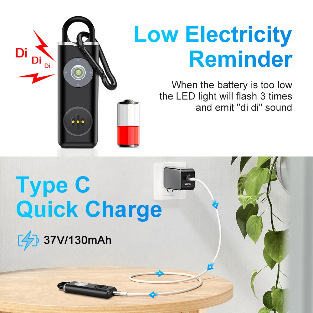 Hollarm Siren Self Defense Personal Alarm for Women, Children, Elderly 130dB Loud Rechargeable Keychain Alarm with LED Light