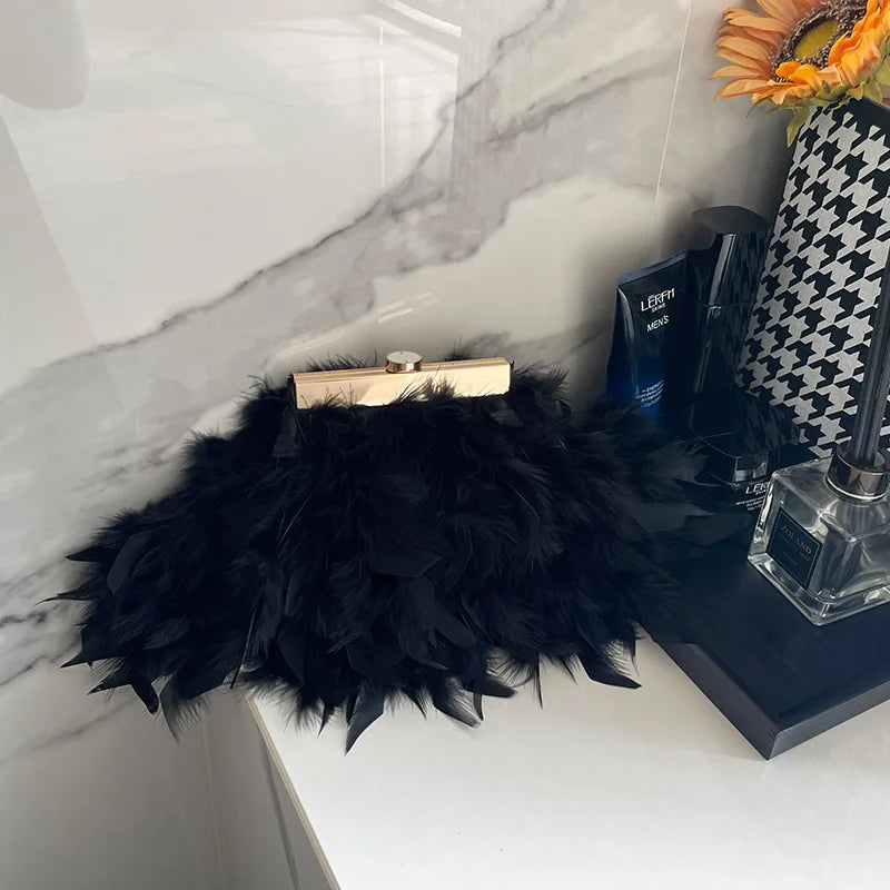 Luxury Ladies Women's Luxury Handbag Purse Turkey Fur Clutch Evening Bag for Daily Use