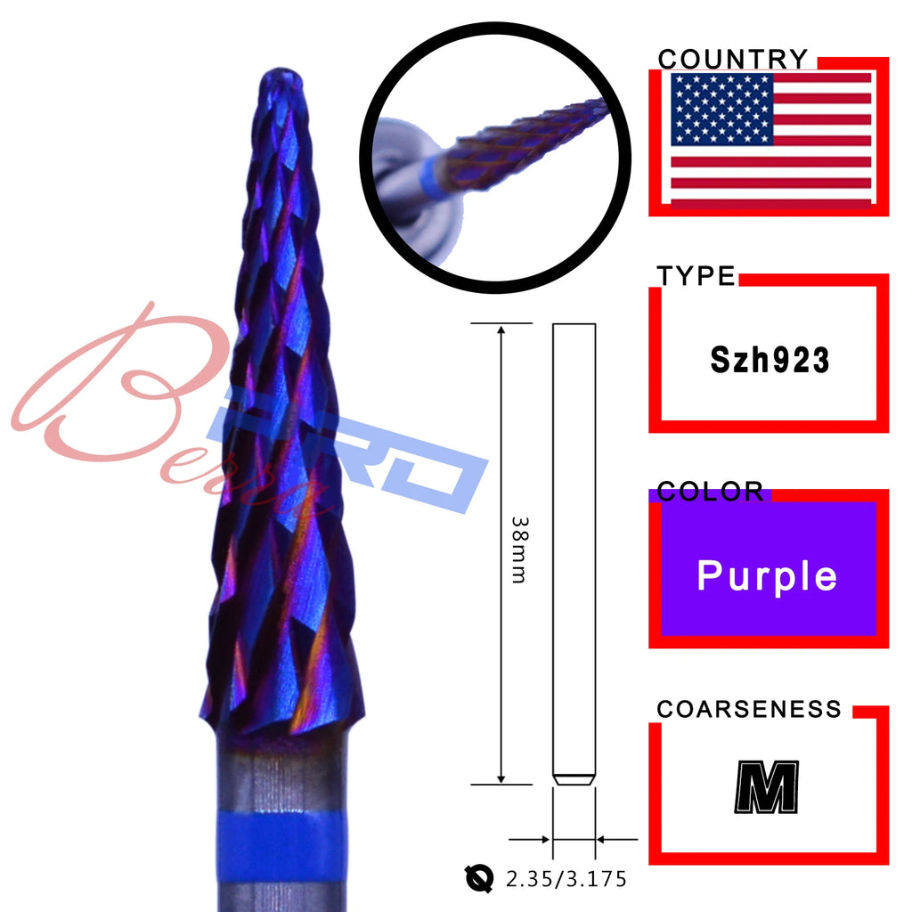 RolinStar Dental&Nail 9 type with Spiral Cut powder Carbide Burr nail drill bit cuticle clean