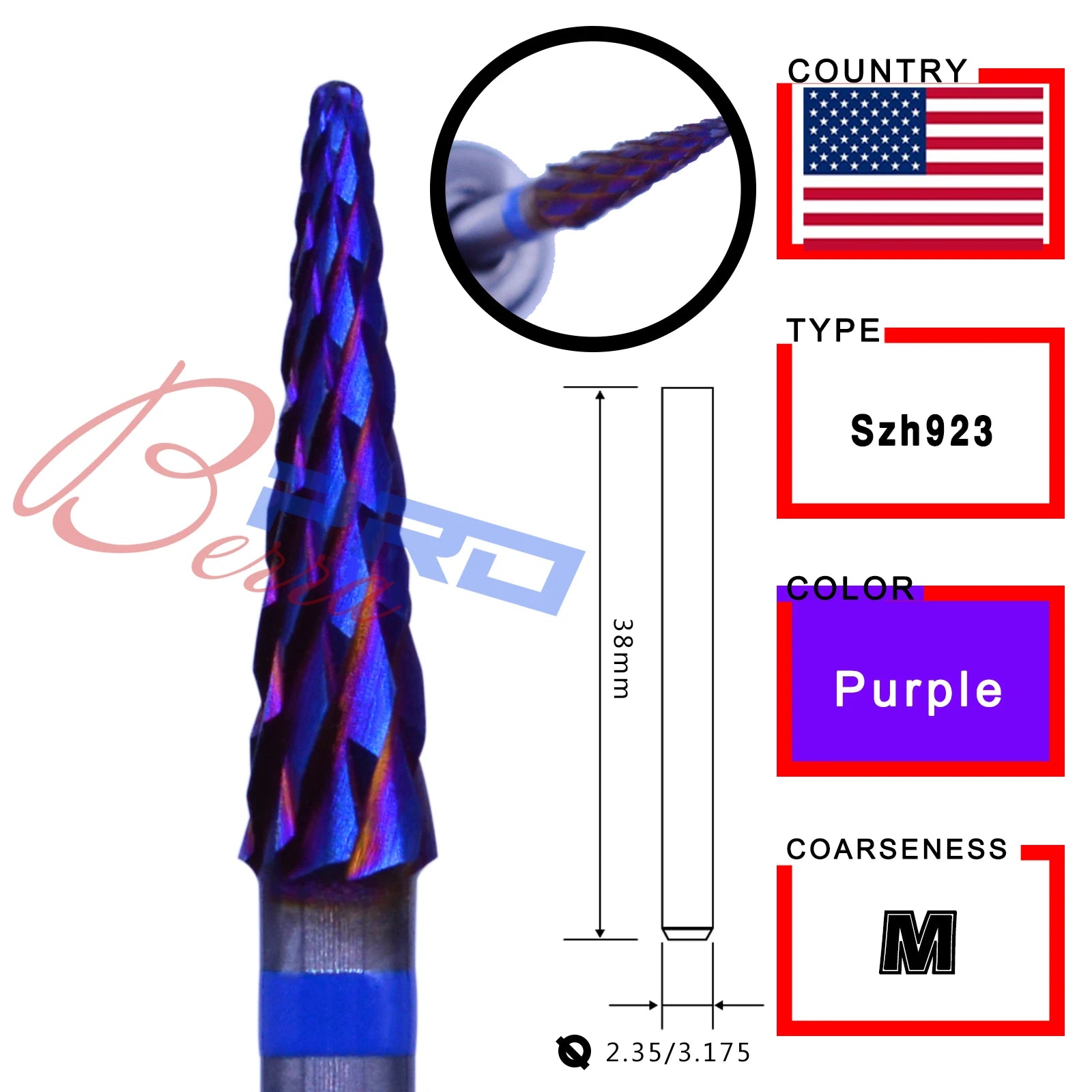 RolinStar Dental&Nail 9 type with Spiral Cut powder Carbide Burr nail drill bit cuticle clean
