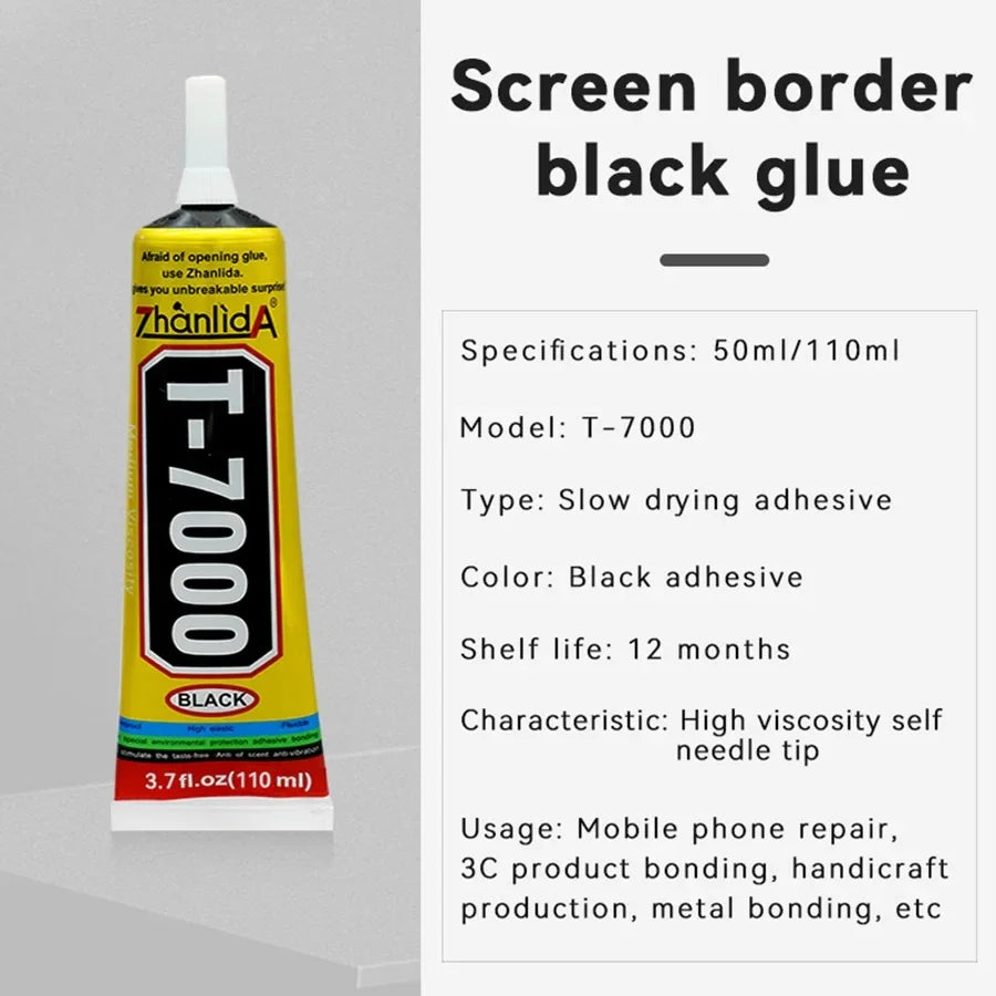 T7000 Black Contact Cellphone Tablet Repair Adhesive Zhanlida Strong T-7000 Glue 15ML 50ML 110ML with Fine Needle Outlet