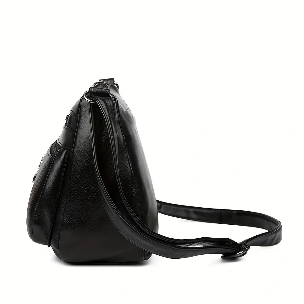 Women Crossbody Fashion Pu Leather Large Capacity Multi-Pocket Mom Bag Black Embossed Outing Party Shoulder Bag